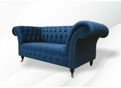 Disegno Chesterfield divano due posti in tessuto blu.