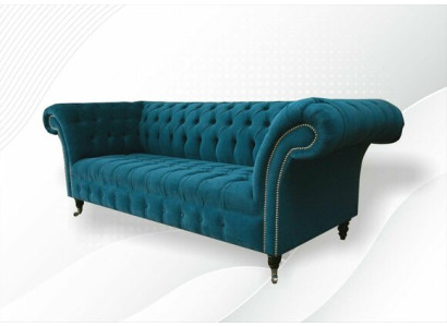 Divano design 3 posti imbottito in tessuto blu set divano mobilio turchese nuovo