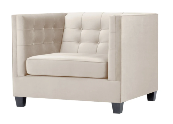 Poltrona moderna Chesterfield in tessuto color crema, creativi mobili da loft, nuovi per il soggiorno.