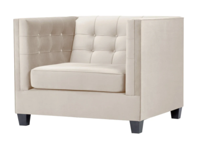Poltrona moderna Chesterfield in tessuto color crema, creativi mobili da loft, nuovi per il soggiorno.