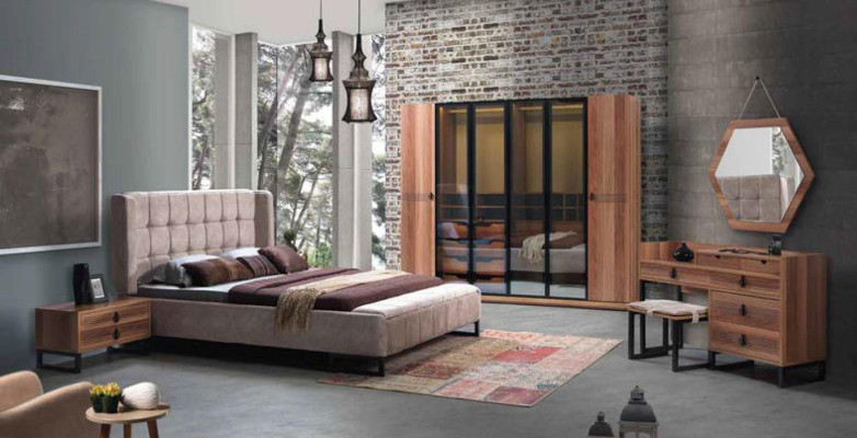 Set da camera da letto 5 pezzi. Letto di lusso 2 comodini comò armadio in legno nuovo