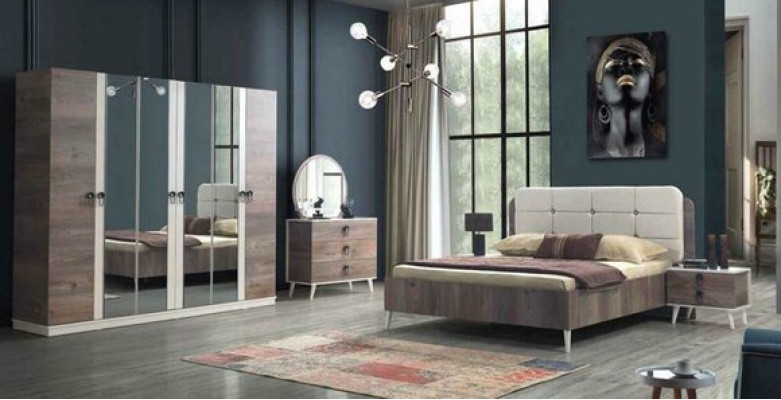 Letto Letto matrimoniale Camera da letto Design Letti Moderni Imbottiti Legno