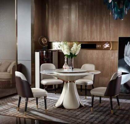 Tavolo da pranzo 4 sedie Rotondo Set da pranzo di lusso Design gruppo Mobili da sala da pranzo 5 pezzi.