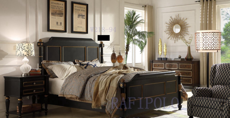 Camera da letto Letto in legno Legno reale Letto alberghiero 180x200 Stile Mobili massicci Letti