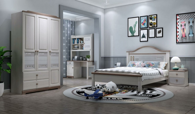 Camera da letto per giovani, bambini, set moderno, armadio, comodino, tavolo, nuovo, 5 pezzi.