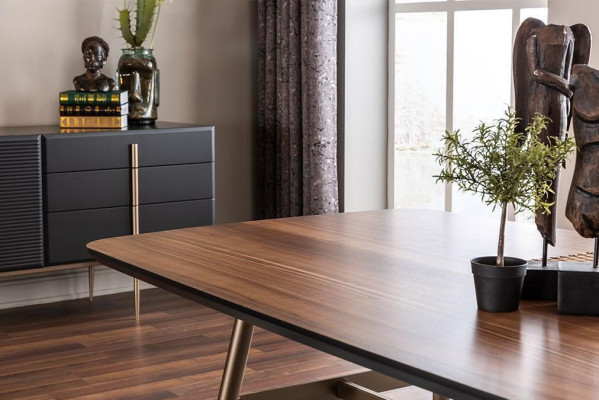 Designer Tavolo da pranzo marrone Tavoli Tavolo + 4x Sedia con schienale Mobili Set 5 pezzi.