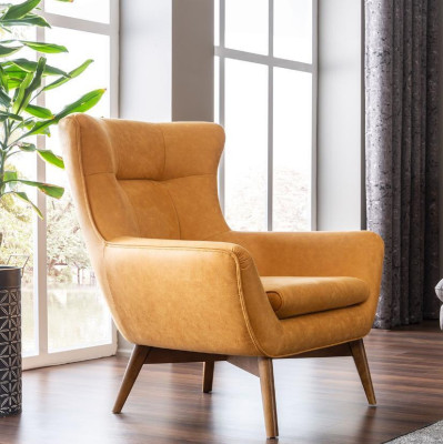 Poltrona Poltrona con le Alte Orecchie a Guscio Poltrona da Cocktail Posti a Sedere Design Moderno Ecopelle Gialla