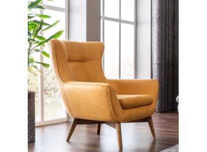 Poltrona Poltrona con le Alte Orecchie a Guscio Poltrona da Cocktail Posti a Sedere Design Moderno Ecopelle Gialla