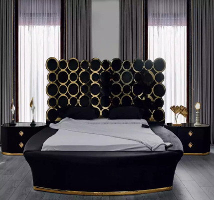 Set completo camera da letto Letto di lusso 2 comodini Tavolo da toeletta Specchio 5 pezzi