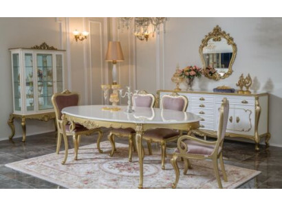 Set sala da pranzo design 8 pezzi tavolo sedia cassettone vetrina specchio  Set sala da pranzo design 8 pezzi: tavolo, sedia, cassettone, vetrina, specchio