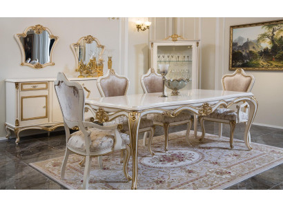 Sala da pranzo classica Tavolo Vetrina 4 sedie Set da pranzo Comò 7 pezzi.