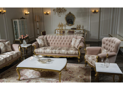 Set divano di lusso 5 pezzi: divano 3 posti + 2 posti + 1 posto, tavolino da caffè, tavolino laterale, poltrona.