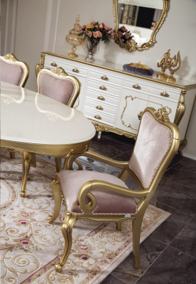 Set sala da pranzo design 8 pezzi tavolo sedia cassettone vetrina specchio  Set sala da pranzo design 8 pezzi: tavolo, sedia, cassettone, vetrina, specchio