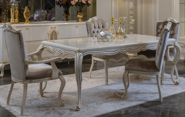 Stile classico a 7 pezzi per un elegante set da pranzo.