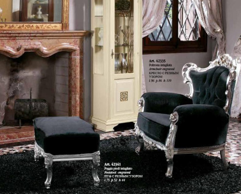 Poltrona + Pouf Imbottiti Poltrona Design Di Lusso Legno Massiccio Classico Barocco Rococò Salotto
