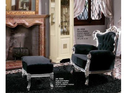 Poltrona + Pouf Imbottiti Poltrona Design Di Lusso Legno Massiccio Classico Barocco Rococò Salotto