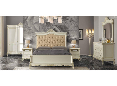Camera da letto Letto con 2 comodini Gruppo completo Set Letto Chesterfield in legno massello