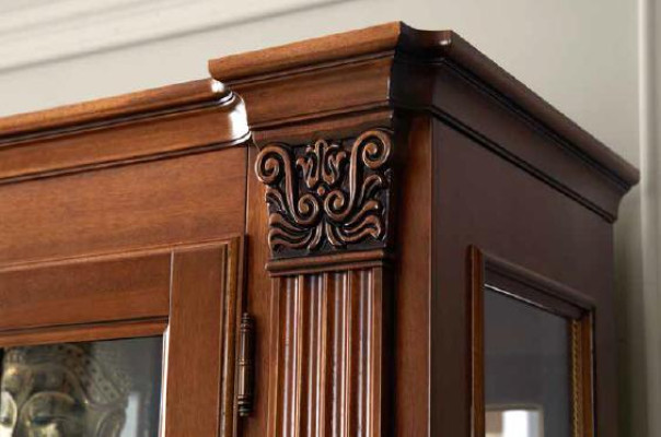 Vetrina classica per soggiorno, credenza, mobile TV, parete scaffale, armadio 3 pezzi in legno massello.