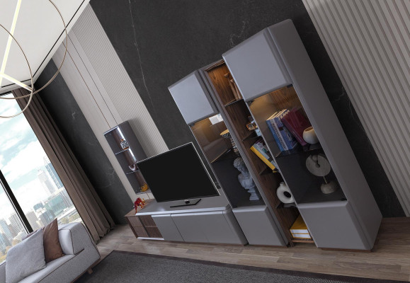 Set da soggiorno moderno 7 pezzi. Pareti attrezzate per salotto armadio soggiorno.