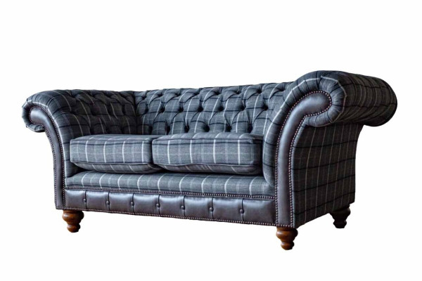 Design Chesterfield Tessuto di lusso 2 posti in tessuto Divano imbottito Nuovo