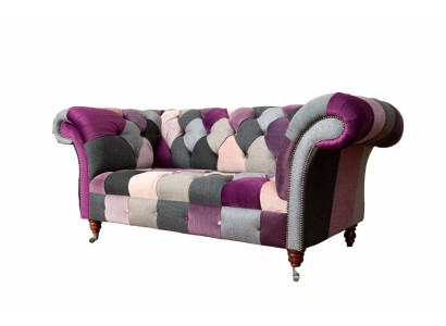 Divano in tessuto Chesterfield Divano Poltrona Design a due posti Tessuto Grigio