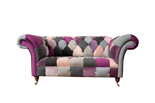 Divano in tessuto Chesterfield Divano Poltrona Design a due posti Tessuto Grigio