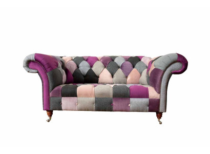 Divano in tessuto Chesterfield Divano Poltrona Design a due posti Tessuto Grigio