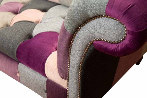 Divano in tessuto Chesterfield Divano Poltrona Design a due posti Tessuto Grigio