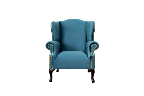 Poltrona Chesterfield monoposto in blu, divano imbottito nuovo.