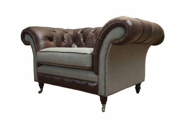 Chesterfield poltrona a orecchie grigia divano poltrona divano divano in pelle nuovo