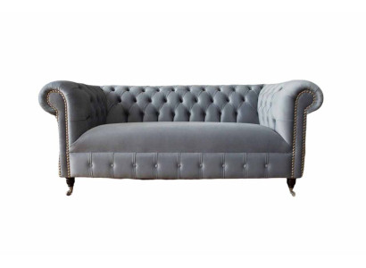 Chesterfield grigio divano a tre posti in velluto 230 cm