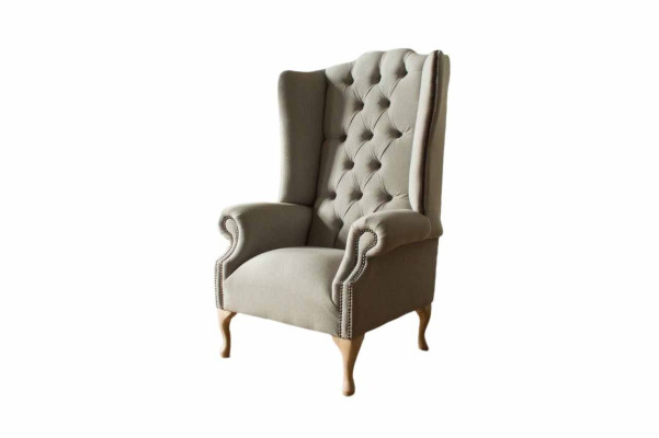 Sedia grigia per orecchie poltrona design imbottita Chesterfield in tessuto per salotto