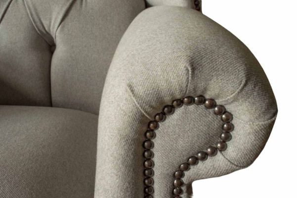 Sedia grigia per orecchie poltrona design imbottita Chesterfield in tessuto per salotto