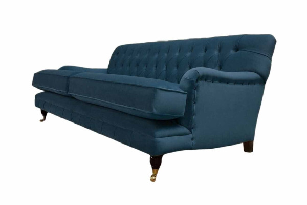Chesterfield Design Divano Imbottito di Lusso a 3 Posti Blu in Tessuto Nuovo