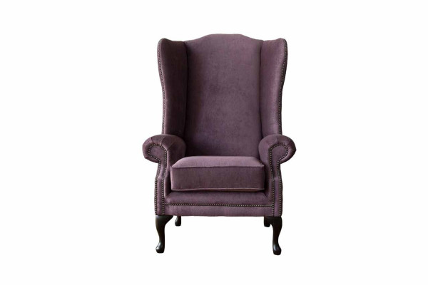 Poltrona Chesterfield in tessuto lounge club trapuntato lilla di lusso con poggiatesta.