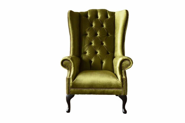 Ohrensessel Chesterfield Divano Couch Imbottitura 1 Posto Poltrona Tessile Nuovo