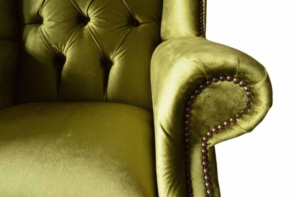 Ohrensessel Chesterfield Divano Couch Imbottitura 1 Posto Poltrona Tessile Nuovo