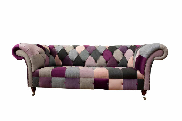 Chesterfield Design Imbottito Divano di lusso Seduta Verde Tessuto 3 posti