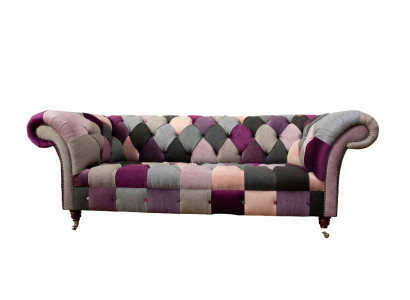 Chesterfield Design Imbottito Divano di lusso Seduta Verde Tessuto 3 posti