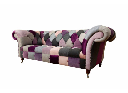 Chesterfield Design Imbottito Divano di lusso Seduta Verde Tessuto 3 posti