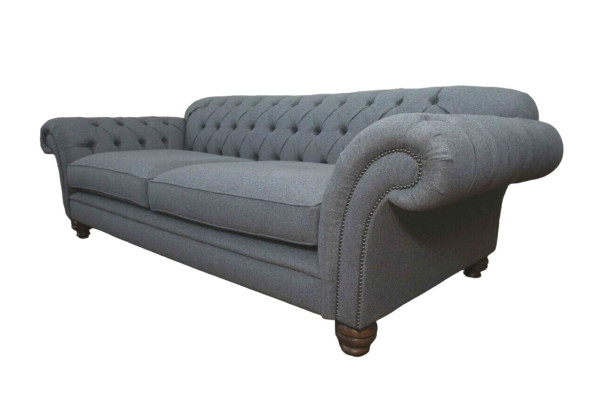 Divano di lusso in tessuto Chesterfield divani imbottiti 3 posti grigio design.