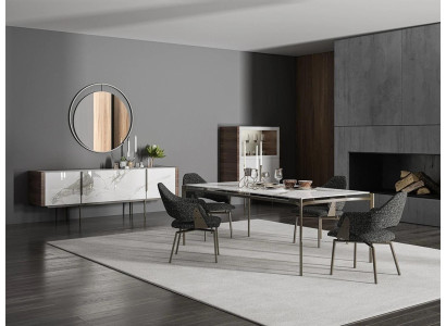 Set da pranzo di lusso 8 pezzi, tavolo e sedie in legno, 4 sedie, mobile.