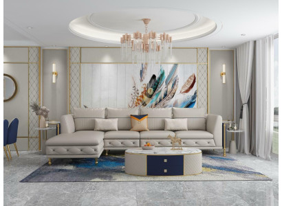 Set da salotto di lusso con divano d'angolo in pelle