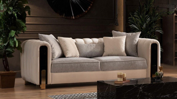 Set di divani di lusso con divano a 3 posti + 3 posti + 1 posto, divani in tessuto e poltrone, set di 3 pezzi.