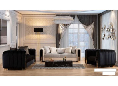 Set di divani di lusso con divano a 3 posti + 3 posti + 1 posto, divani in tessuto e poltrone, set di 3 pezzi.