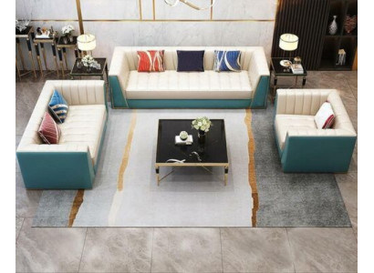 Divano in pelle Divano Divano Poltrona 3 posti Tavolino 2x Tavolino 6 pezzi. Nuovo