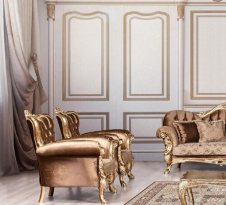 Poltrona orecchie Sedile design barocco Divano Imbottito Chesterfield Tessuto Seduta Nuova