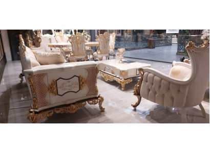 Set Chesterfield di lusso 3+3+1 Tavolino Barocco  Sitzpolster Garnituren di stile Rococò.