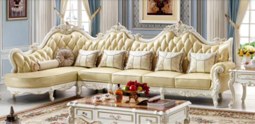 Classico divano Chesterfield Chesterfield, imbottitura in tessuto, divano ad angolo barocco.
