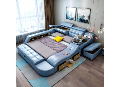 Design letto XXL grande in pelle per hotel imbottito 180x200 con funzione multifunzione librerie.